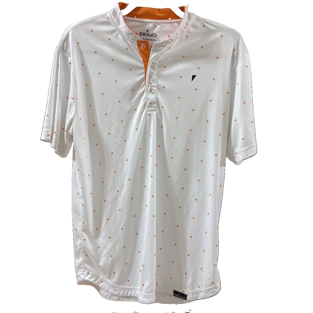 PRIMO Golf Blade Collar Polo Shirt Stretch Performance Men Medium Orange Dot